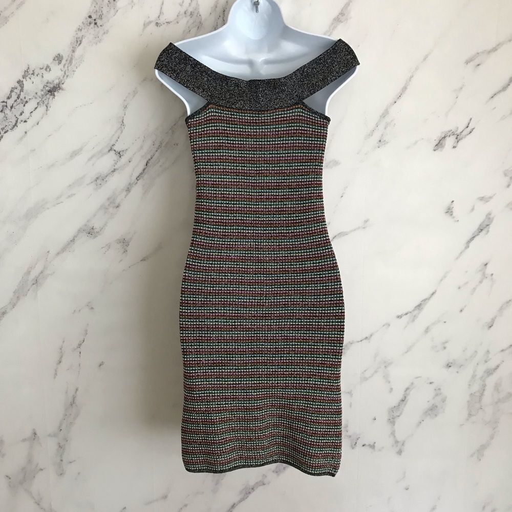 M Missoni Metallic knit stripe dress 6 bardot off shoulder stretch - Picture 6 of 10